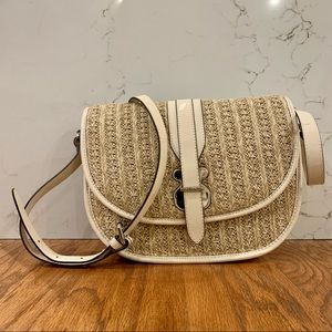 Tous Large Leather & Rattan Crossbody Purse w/Dustbag & Silver Bear Logo